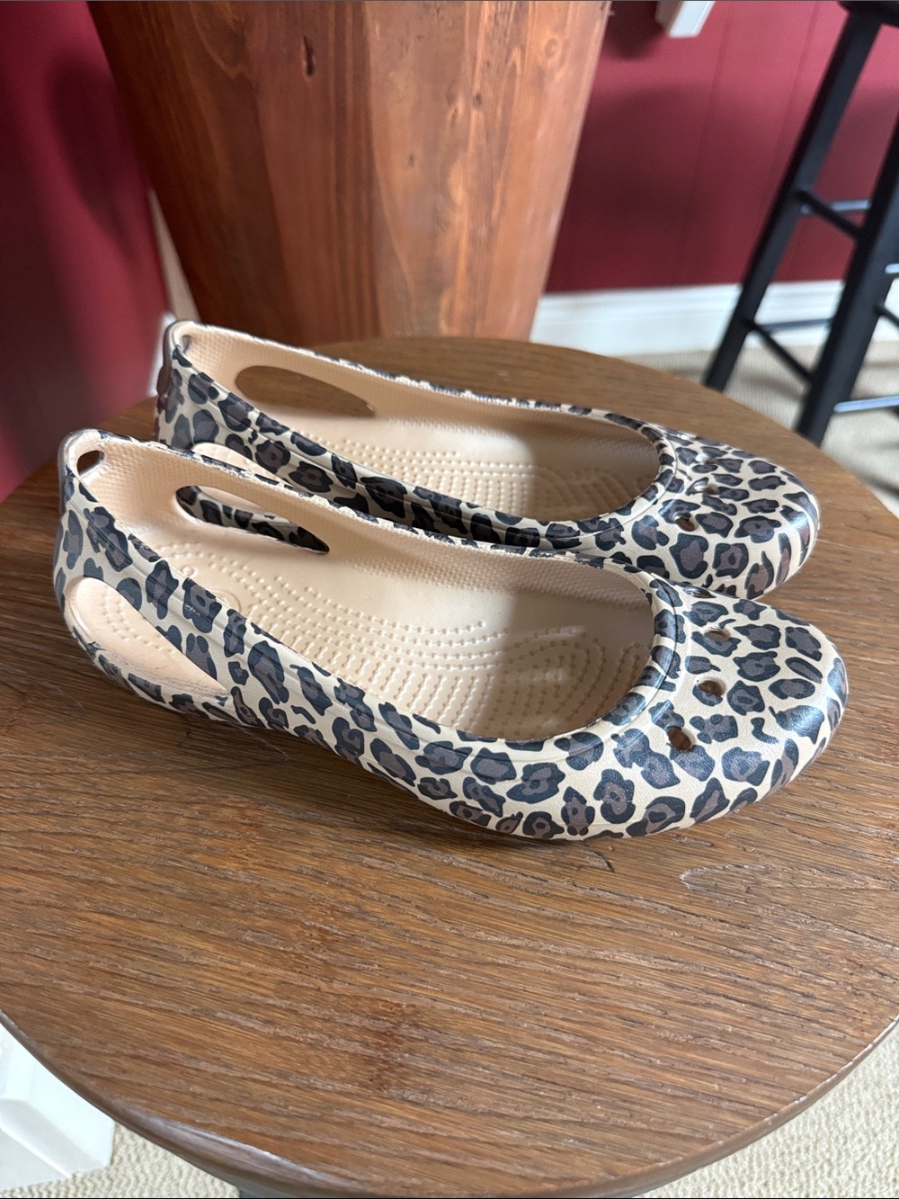 CROCS Leopard Print Ballet Flats in Beige and Black